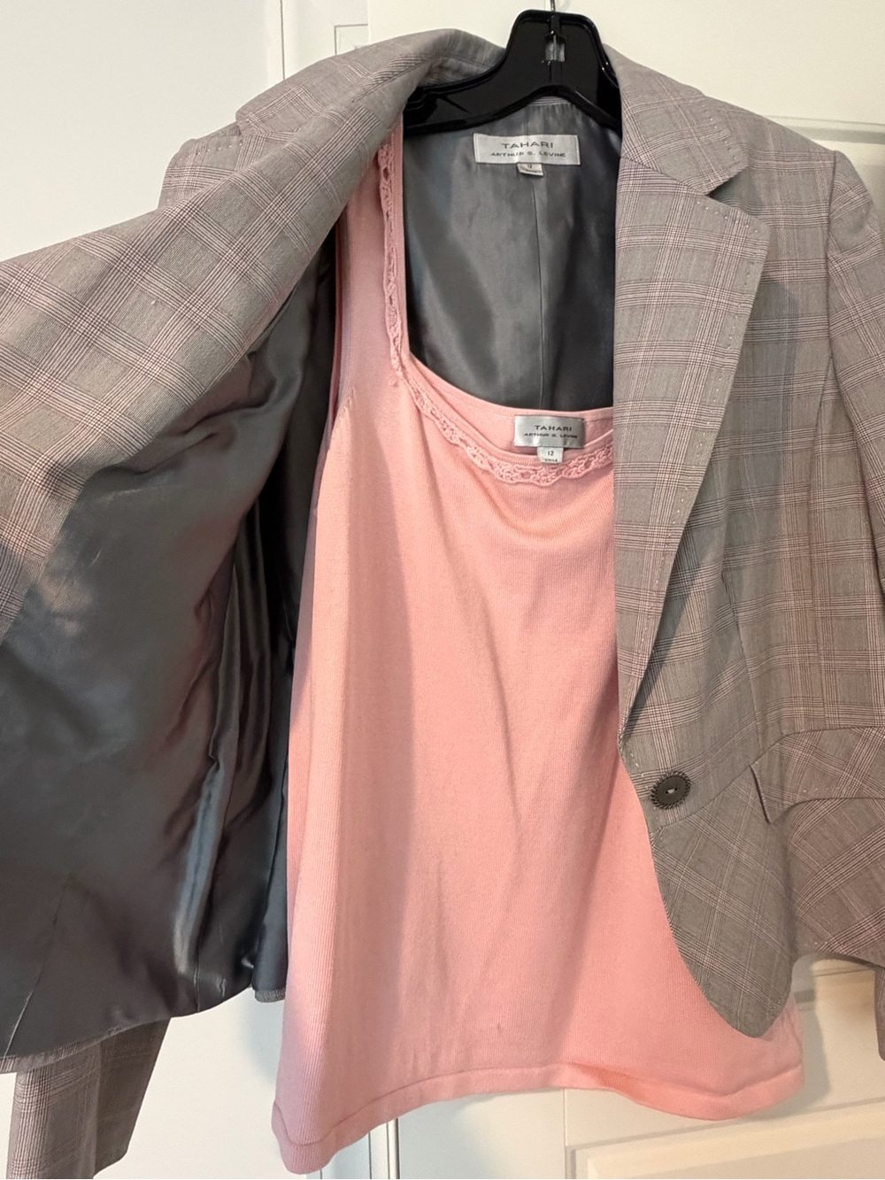 Tahari Taupe Plaid Pleated-Hem Pencil Skirt Set - Picture 5 of 8
